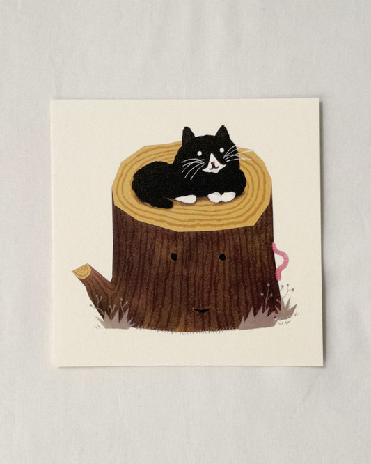 Cat on Tree Trunk Art Print