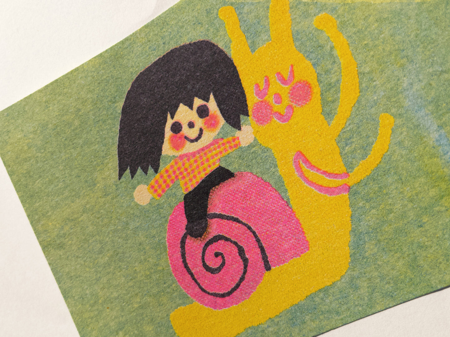 Happy Girl and Snail Riso Print